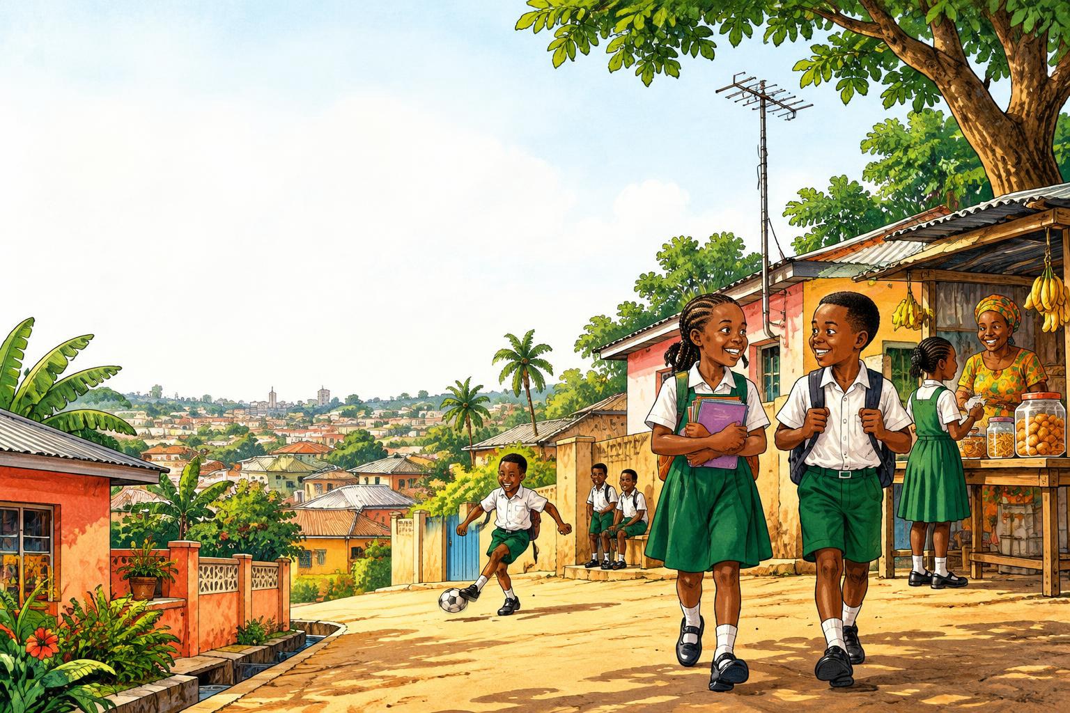 Nigerian schoolchildren, street football and a neighbourhood snack stall